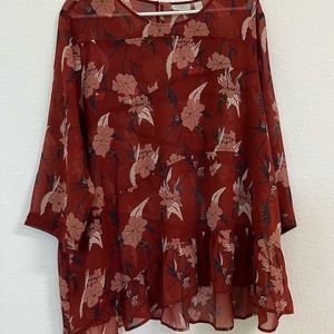 Women's printed brown blouse;  new without tag.  Size XL